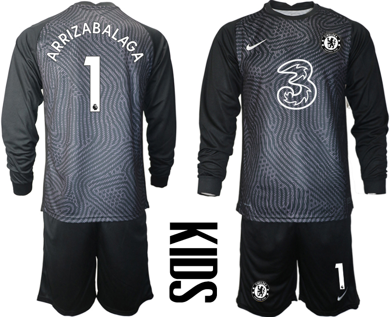 2021 Chelsea black Youth long sleeve goalkeeper 1 soccer jerseys